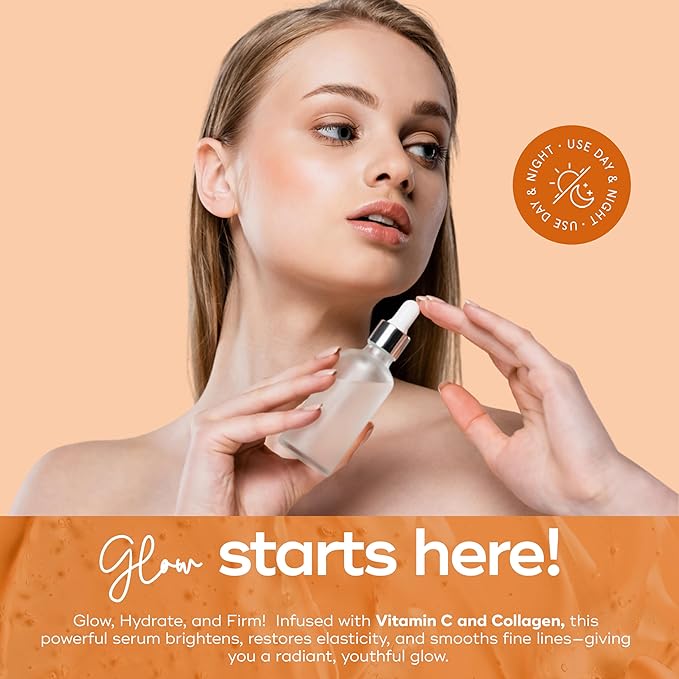 Vitamin C Serum For Face - Dermatologist Tested - with Collagen For Dark Spots, Skin Brightening, Anti-Aging & Acne + Fine Lines & Wrinkles - Vegan, Clean Beauty Korean Skin care