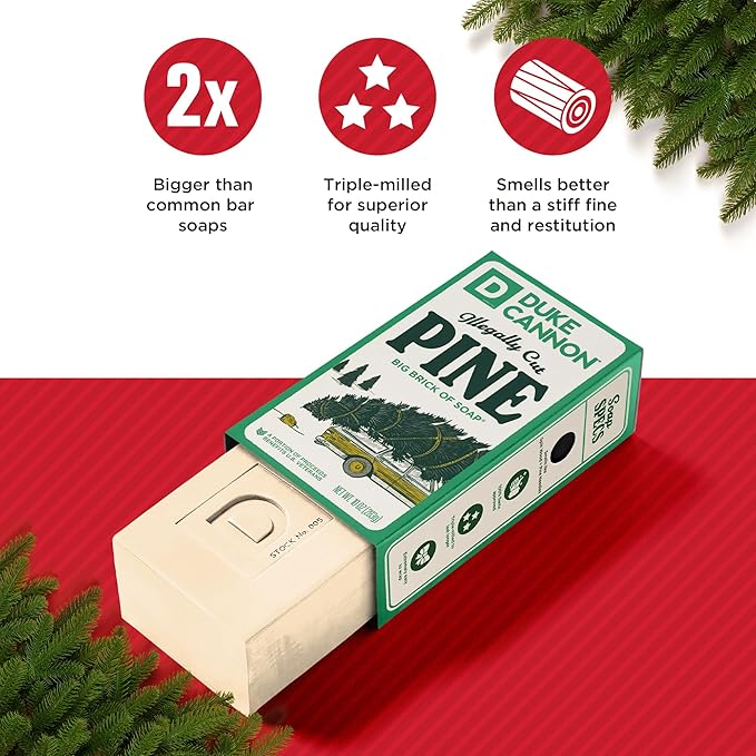 Duke Cannon Supply Co. Big Brick of Soap Bar for Men Holiday Edition - Illegally Cut Pine (Fresh Split Pine Scent), 10 oz. (3 Pack)