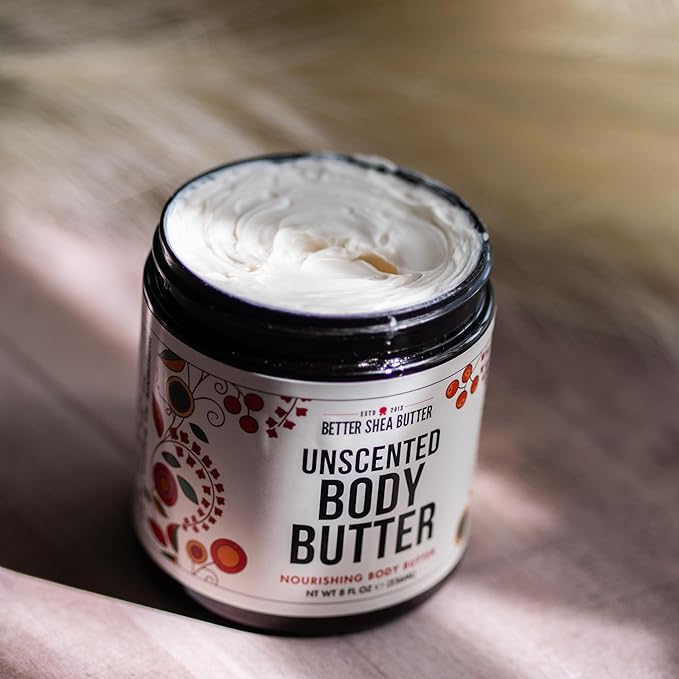 Unscented Body Butter for Dry Skin | with Raw Shea Butter and Jojoba Oil | Deep Moisturizer Safe for Sensitive Skin, Non Greasy, Fragrance Free | 8 oz
