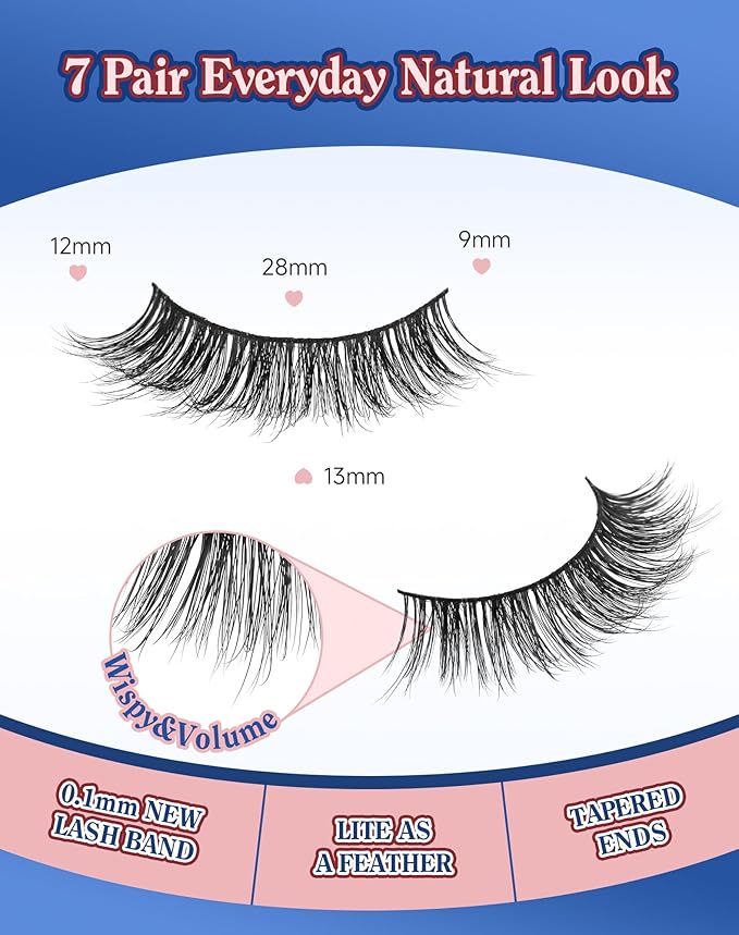 Natural Lashes Natural Look Wispy Eyelashes Flared Strip Eyelash False Eye Lash Soft Eyelashes Pack 7 Pairs 13MM D75