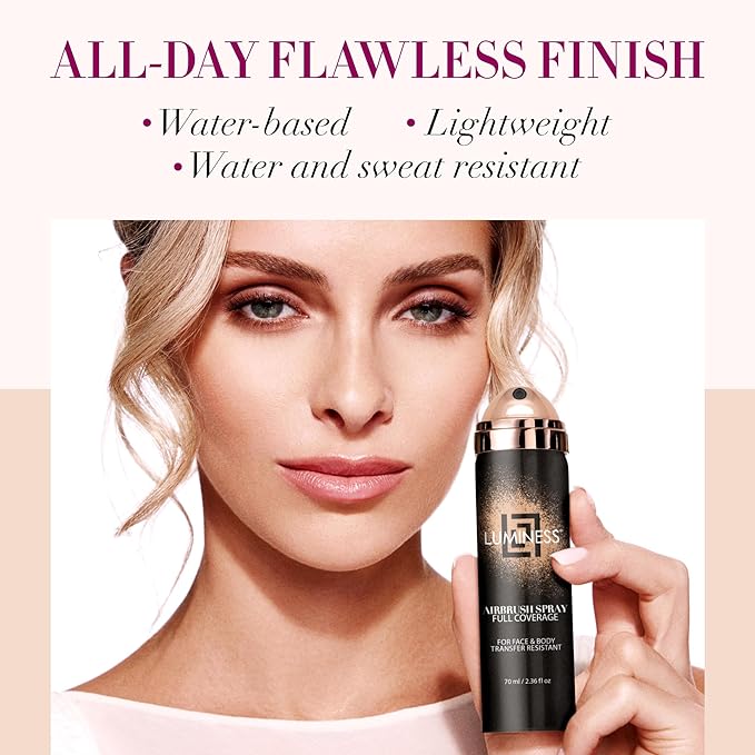 LUMINESS Spray Airbrush Foundation Makeup, Light Tan Shade 090 - Lightweight, Full Coverage Foundation for Face, Neck, & Body - Concealer for Seamless Blending, Natural-Looking Finish, 2.36 fl oz