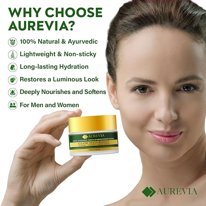 Vegan Lip Brightening Balm – Deeply Hydrating & Moisturizing Lip Care With Turmeric, Licorice, Saffron, Aloe Vera & Vitamin-C - Plant-Based New Improved Ayurvedic Clean Beauty Formula
