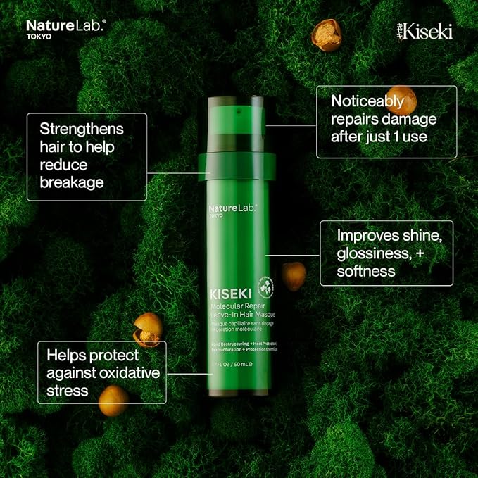 NatureLab.TOKYO Kiseki Molecular Repair Leave-In Hair Masque – Deep Conditioning Treatment to Restore, Strengthen & Bond Damaged Hair – Repair Split Ends, Add Shine & Smoothness – 1.7 Fl Oz