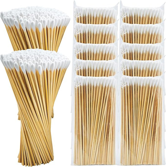 500/1000 Count 6'' Long Round/Pointed Cotton Swabs Durable Stem, Lint- Free Gun Cleaning Swabs Pure Cotton Tips for Gun Maintenance, Makeup, Pet Care, Equipment (Detailed Work)