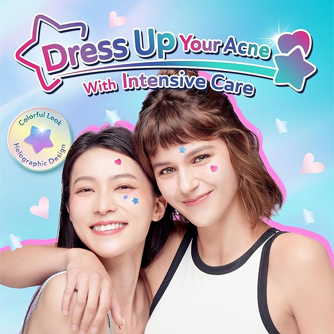 Star Pimple Patches for Face, Cute Acne Patches with Salicylic Acid, CICA & Tea Tree Oil, 96 Holographic Star Moon Heart Butterfly Patches, 7X Absorbency Pimple Patches for Teens (2 Designs, 36 Each)