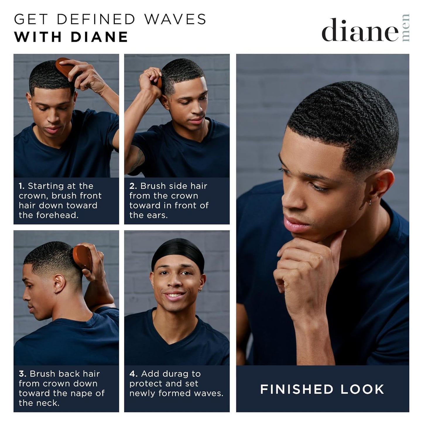 Diane Premium 100% Boar Bristle Club Wave Styling Brush for Men and Barbers, Medium-Firm Bristles for Thick Coarse Hair, Detangling, Smoothing
