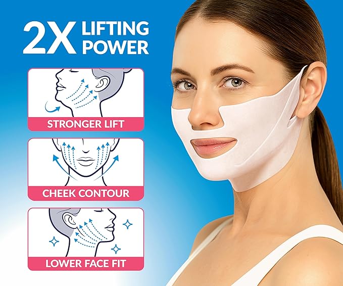 Stylia MaxiLift V-Line Lifting Collagen Face Mask - Advanced Double Chin Reducer - Jawline Shaper - Neck Firming and Tightening Mask with Hyaluronic Acid & Aloe Vera - Chin Strap for Sleeping - 10PC