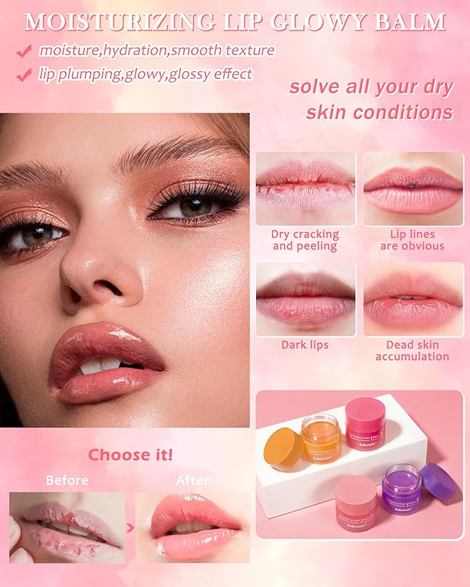 2Pcs Lip Glowy Balm & Lip Sleeping Mask Set,Hydrating Nourishing Repair Sleeping Lip Mask,Glossy Tinted Lip Balm,Day & Night Smooth Cracked Chapped Lip,Lip Care Therapy Treatment for Women-Grapefruit