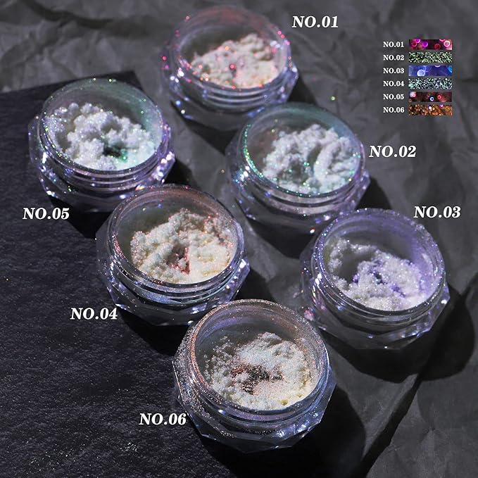 3 Boxes Ice Transparent Aurora Nail Powder Neon Rainbow Holographic Chameleon Powder Multi Chrome Iridescent Pigment Pearlescent Nail Art Glitters (Transparent #1#2#3)