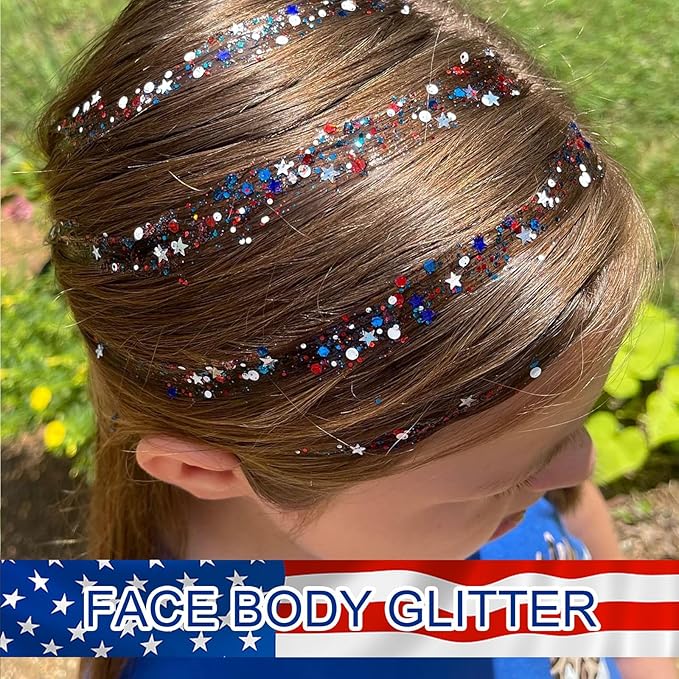 Body Glitter Gel - Halloween Costumes for Women, Sparkly Chunky Glitter Hair for Kids, Halloween Christmas Singer Concert Festival Rave Accessories (USA Pride Body Glitter)