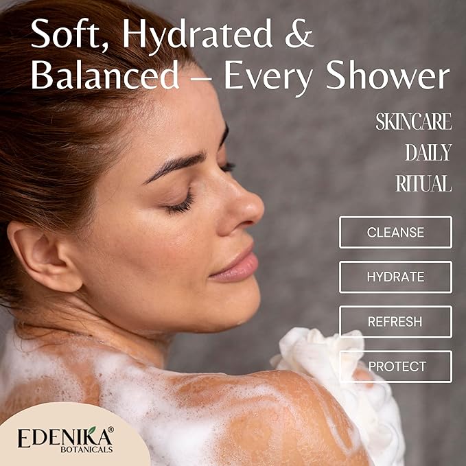 Edenika Lavender Body Wash with Vitamin E, Cleanses, Relaxes & Moisturizes, Stress Relief Shower Gel for Dry and Sensitive Skin, Women & Men, Organic & Natural, 16 fl oz