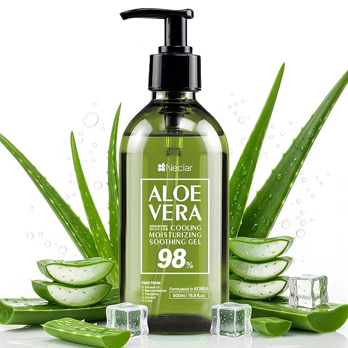 98% Aloe Vera Gel for Face, Skin and Hair - 16.9 oz / 500ml - Pure Aloe Vera Gel for Sunburn Relief - After Sun Care - Sun Burn Moisturizer
