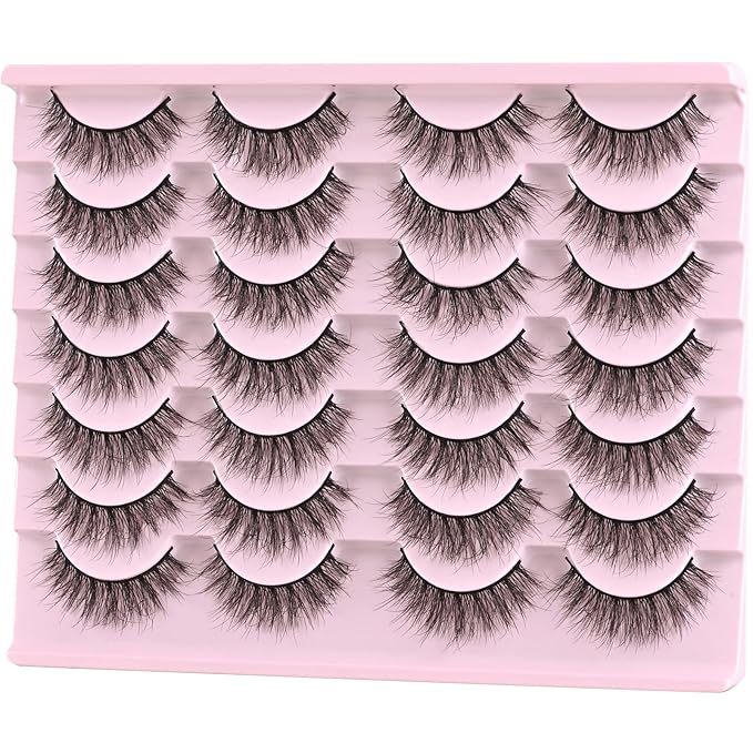 FARRED Natural Lashes Short Eyelashes Wispy False Mink Lash Pack 14 Pair Natural Look Fluffy Doll Eyelash Small Fake Strip Lashes Full Pestañas Sets for MUA and Beginners Daily Makeup (F5 | 8-15mm)