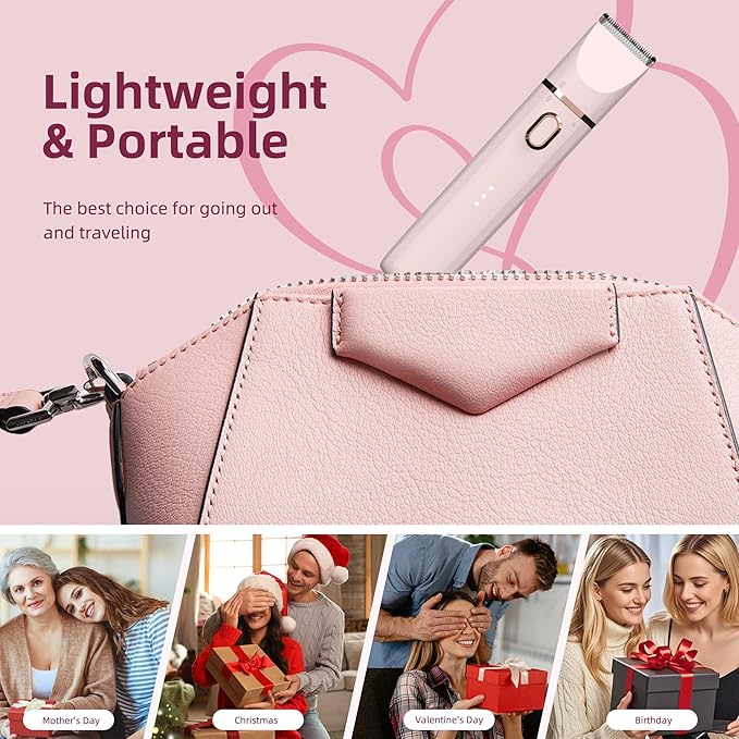 Trimmer for Women: 3 in 1 Gentle Painless Electric Razor for Women,120min Cordless Runtime,USB Charge Dock,IPX7 Waterproof Wet & Dry Use Portable Facial Razor with Ceramic Blade Travel Grooming Kit