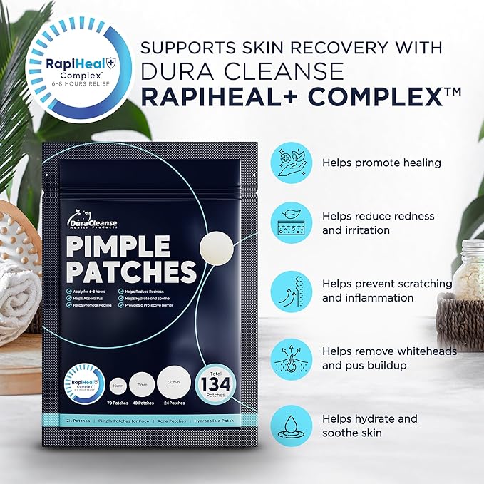 Pimple Patches for Face - 134 Count Hydrocolloid Acne Patches - Zit, Blemish, Cystic Acne Dots & Dark Spot Treatment - Invisible Clear Pimple Patch Stickers for Forehead, Chin, Nose, 3 Sizes (S, M, L)