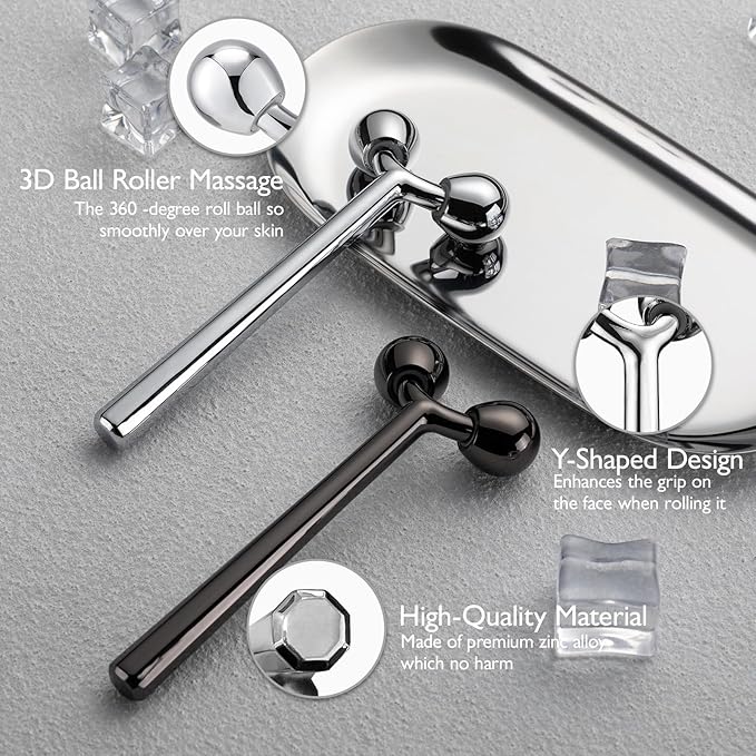 Tekson Face Roller, Facial Metal Massager, Massage Tool for face (Black)