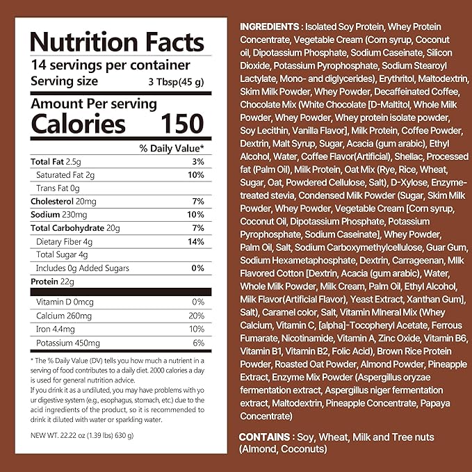 Dolce Latte Protein Shake, 20g Protein, Low Sugar, Keto-Friendly Meal Replacement Shake, 22.22oz, 14 Servings, With Crunchy Protein Balls