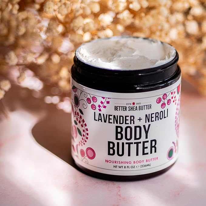 Body Butter for Women LAVENDER NEROLI | Whipped Body Moisturizer with Raw Shea Butter for Dry Skin, Paraben Free, Non-Greasy, No Synthetic Fragrances | 8 oz