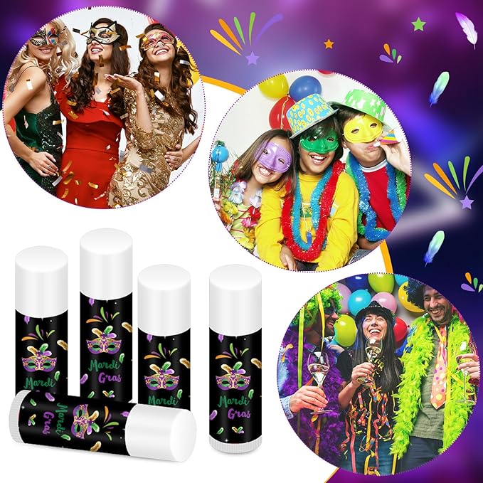 48 Pcs Mardi Gras Lip Balm Moisturizing Lip Balm Bulk Lip Balms and Moisturizers Wax Lip Cream Stocking Stuffers for Mardi Gras Party Favors Gift Baskets Women Men, Jasmine