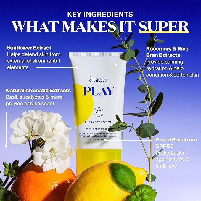 Supergoop! PLAY Everyday Lotion SPF 50 - Broad Spectrum Body & Face Sunscreen - Great for Active Days - Fast Absorbing, Water & Sweat Resistant - 18 fl oz