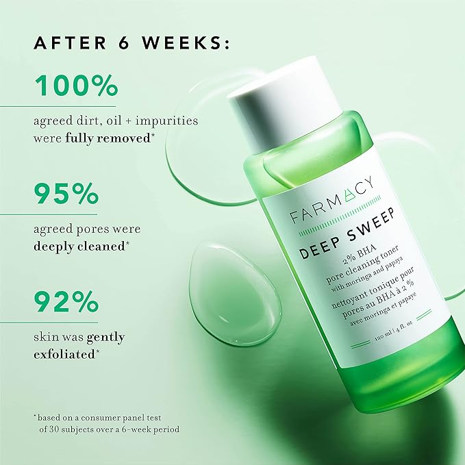Farmacy 2% Salicylic Acid Toner for Face - Deep Sweep Gentle BHA Exfoliant for Oily Skin - Refines Texture with Papaya Enzymes & Moringa Water for a Healthy-Looking Complexion (100ml)