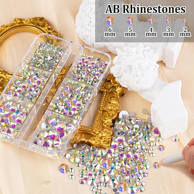 Colorful Face Gems for Makeup Set, Flatback Gorgeous AB Gems+Mixed-Colored Chameleon Crystals with Makeup Glue+Picker Pencil+Tweezer+Dual-End Dotting Tool for Eye Body Hair Make-up and Nail Art Deco