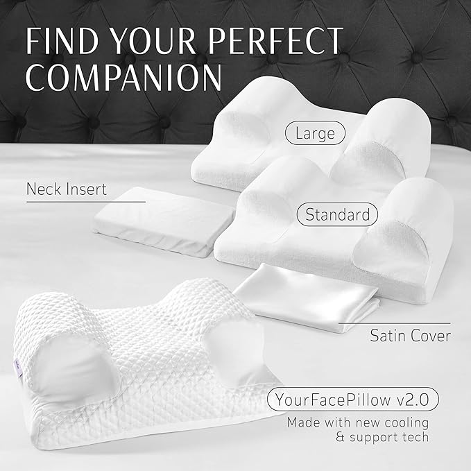 Your Face Pillow-Back Sleeper Beauty Pillow, Cervical Neck Pillow Contour Memory Foam Pillow, Ergonomic Neck, Back & Shoulder Support. Back Sleeping Reduces Pressure on Skin - Standard with Satin Case