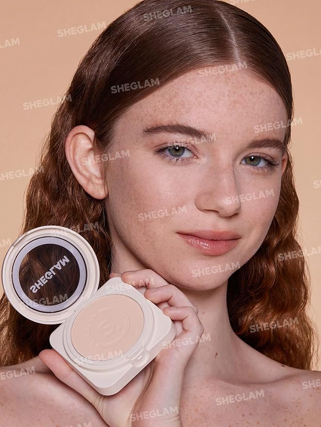 SHEGLAM SKin-Focus Full Coverage Powder Foundation Oil-Control Lightweight Face Pressed Powder Makeup-Nude