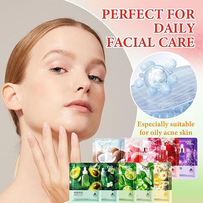 10 Pack Variety Facial Sheet Masks Skin Care Set, Hydrating Bulk Sheet Face Masks Skincare Gifts Set for Women Men, Long Lasting Moisturizing Face Mask Skincare for All Skin Type（12)