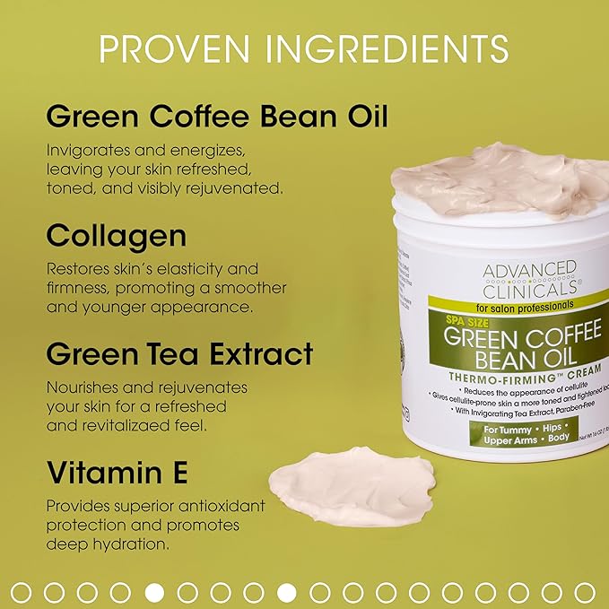 Advanced Clinicals Thermo Firming Green Coffee Bean Moisturizer Body Cream | Anti Cellulite Caffeine Firming Lotion For Legs, Arms, & Body | Skin Care Products | Aging Skin Tightening Cream, 2-Pack