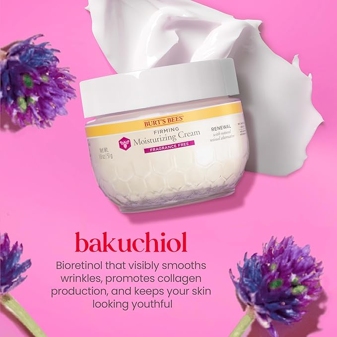 Burt's Bees Renewal Fragrance-Free Firming Moisturizing Face Cream With Natural Retinol Alternative, Firming Face Cream With Bakuchiol, 99 Percent Natural Origin Skin Care, 1.8 oz. Tub