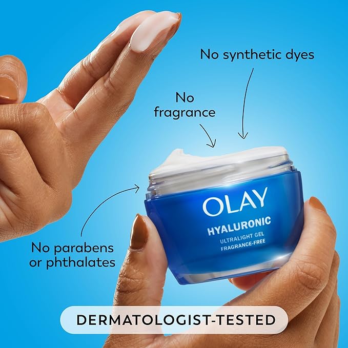Olay Hyaluronic Acid Face Moisturizer, Instant Hydration for Women, Fragrance-Free - Dry Skin Solution, Glowing, Smoothing, Plumping, Renewing - Niacinamide, Amino Peptides 1.7 Oz