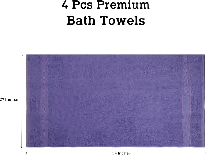 Casa Lino Lavender Bath Towels Set of 4 (54" x 27") - Large Bathroom Towel Set - 100% Cotton Towels for Bathroom - Highly Absorbent & Quick Dry Bath Towel Multipack - New Apartment Essentials
