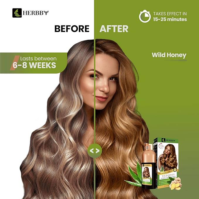 Hair Color Shampoo for Gray Hair Coverage&Color Transform with 9 Herbal Extracts –Long Lasting(6-8 Weeks),Shiny,Evenly Colored,Instant Hair Dye Shampoo&Conditioner, 500 Ml (WILD HONEY COLOR)