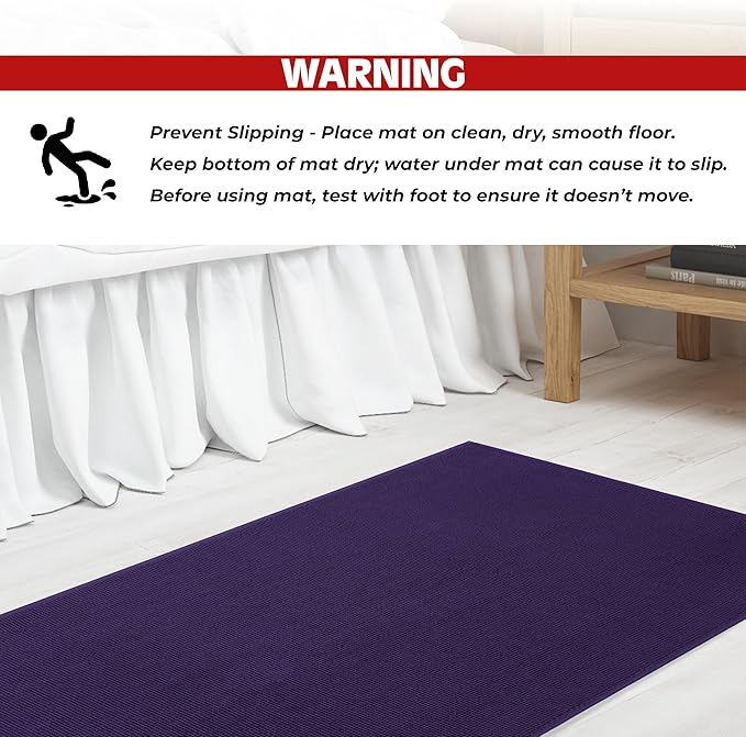 Cotton Paradise 100% Cotton Non Slip Bath Mats for Bathroom, 20x34 inch Soft Absorbent Quick Dry Machine Washable Floor Bath Mat, Purple Bath Rug