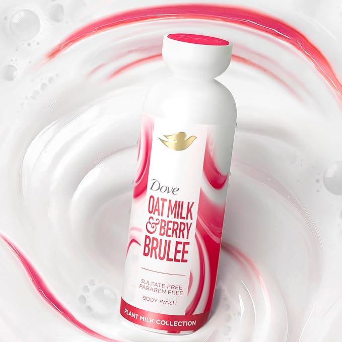 Dove Plant Milk Cleansing Body Wash Oat Milk & Berry Brulee for Moisturized Skin Gentle Cleanser, No Sulfate or Parabens, pH balanced 17.5 fl oz