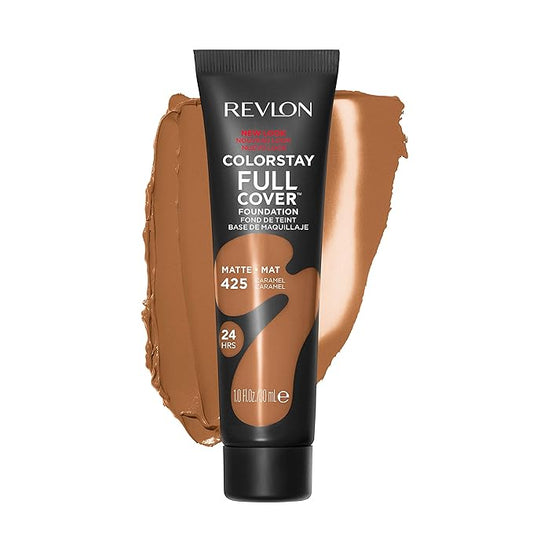 Revlon ColorStay Full Cover Longwear Matte Foundation, Heat & Sweat Resistant Lightweight Face Makeup, Caramel (425), 1.0 oz