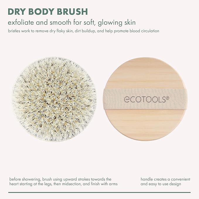 EcoTools Deep Cleansing Facial Brush, Makeup Remover Tool + Dry Brushing Body Brush for Circulation, Cellulite Massage, Dead Skin Removal, Self-Care Gifts