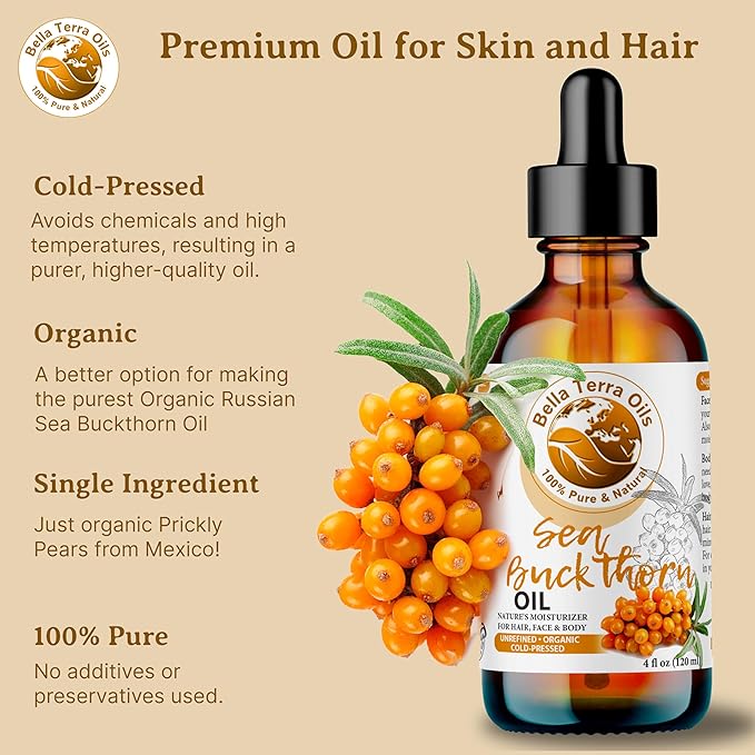 Bella Terra Oils Pure Sea Buckthorn Oil – 1gallon, Enhances Hair and Skin Appearance, Rich in Nutrients, Non-Greasy, Quick Absorbing