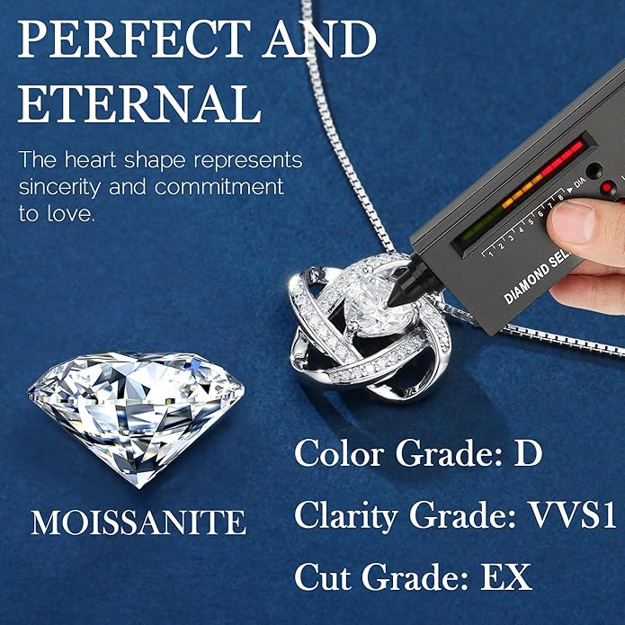 MOOSEA Christmas Gifts for Women Wife - 925 Sterling Silver Love Knot Moissanite Necklace 1-3ct D Color VVS1 Clarity Lab Created Moissanite, Anniversary Birthday Gifts for Women Wife Mom Girlfriend