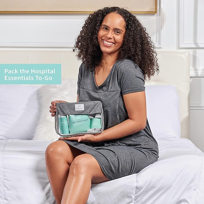 Postpartum Care Kit for Mom (14-Piece) - Includes Labor and Delivery Gown, Peri Bottle, Witch Hazel Foam, Pad Liners & More! with Hospital Essentials for Women After Birth