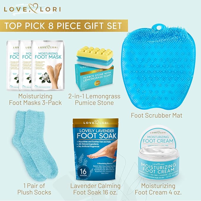LOVE, LORI Foot Spa Kit, Foot Care Kit, Self Care Gifts for Women, 8 Piece Pedicure Kit, Great Valentine Day Gifts for Her, Gifts for Women, Spa Gifts
