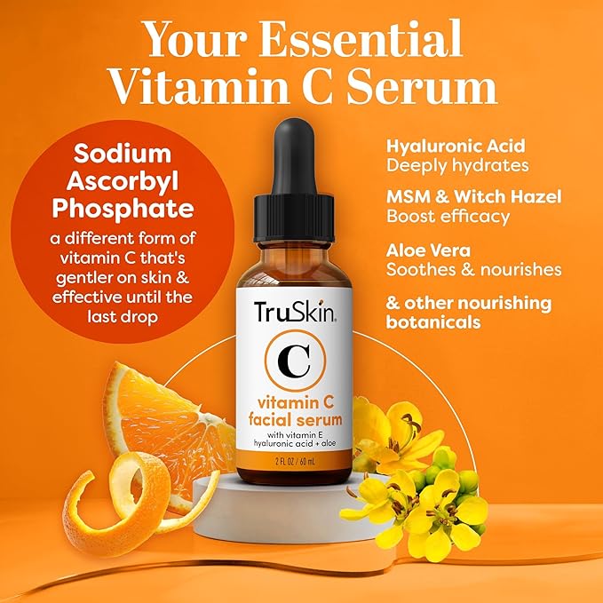 TruSkin Vitamin C Serum For Face – Anti Aging Face Serum with Vitamin C, Hyaluronic Acid, Vitamin E – Brightening Formula – Improve Appearance of Dark Spots, Tone, Fine Lines & Wrinkles, 2 Fl Oz
