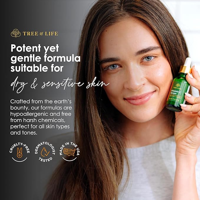 Tree of Life Beauty Facial Skin Care Set, Brightening, Firming, Hydrating, Dry Face, Dermatologist Tested - Vitamin C and Hyaluronic Acid Facial Serum - Skin Care Kit, 2 count of 1 Fl Oz