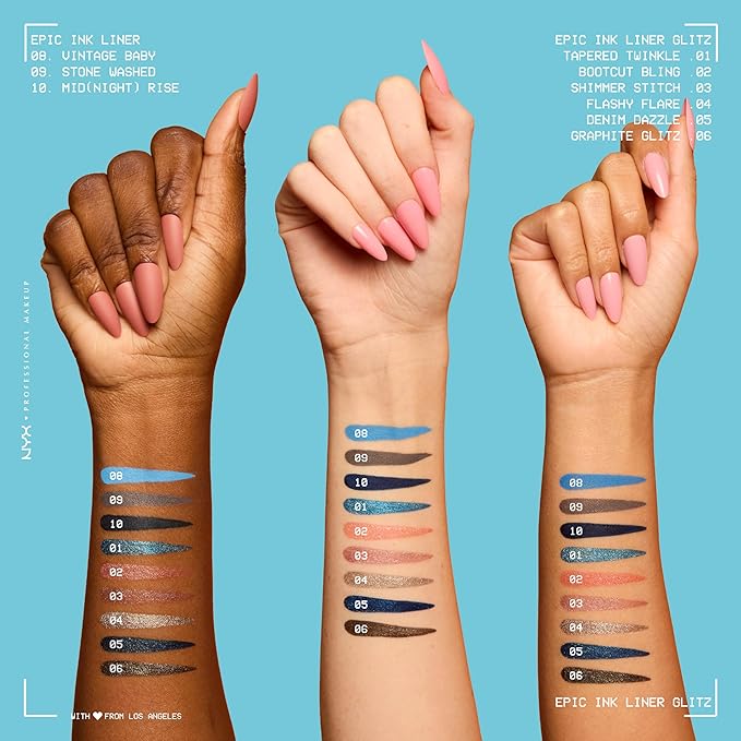 NYX PROFESSIONAL MAKEUP Epic Ink Glitz Liner, Waterproof Metallic Liquid Eyeliner with Vegan Formula - Tapered Twinkle (Shimmer Teal Blue)