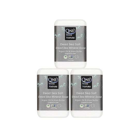 One With Nature Dead Sea Salt Soap 4oz 3-Pack – Purifying Soap Bar with Dead Sea Minerals for Face & Body, for Men & Women