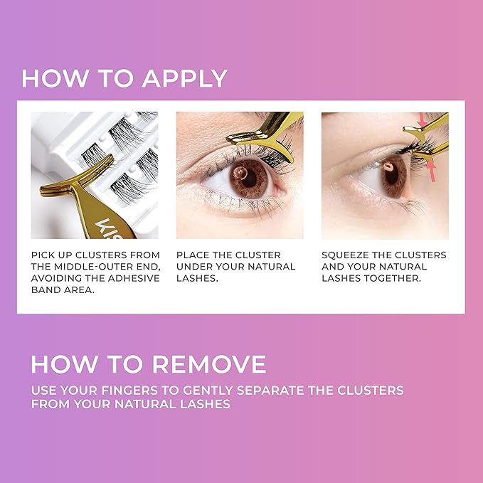 KISS imPRESS Falsies Press On Self Adhesive Eyelashes, 12mm-14mm Glam Volume Press On Lashes, Black, No Glue Needed, Invisible Band, 20 Lash Clusters & Non-Stick Applicator - Spiky