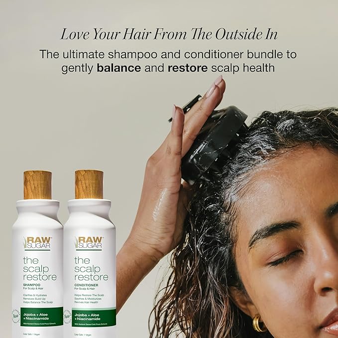 Raw Sugar Scalp Restore Hair Care Bundle, Shampoo and Conditioner Set with Jojoba, Aloe and Niacinamide, Formulated without Sulfates + Parabens