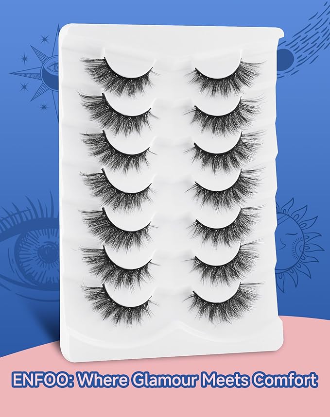 Lashes Cateye Wispy False Eyelashes Volume Flared Mink Eyelash Strip Lashes Soft Cat Eye Lash Natural Pack 7 Pairs Everyday 17MM D74