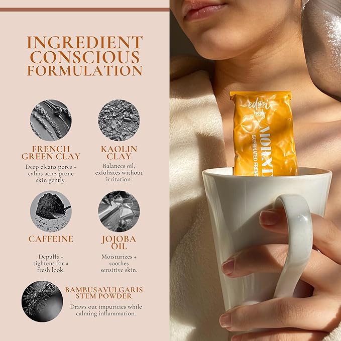 ed&i Morning Coffee 2 in 1 Face Scrub & Mask – With French Green Clay and Coffee Extract, Gentle for Skin, Facial Skin Care, Skincare Clay Mask for Pores, 3.38 oz
